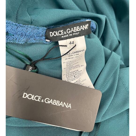 NWT Dolce & Gabbana Green Longuette Lame Satin Ruched Bodycon Midi Dress 44 L - Picture 10 of 12
